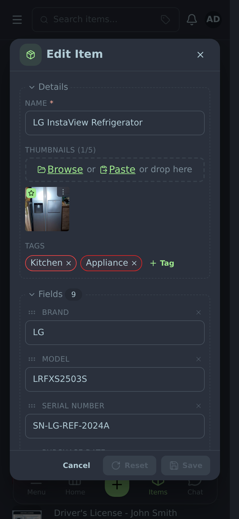 Edit item