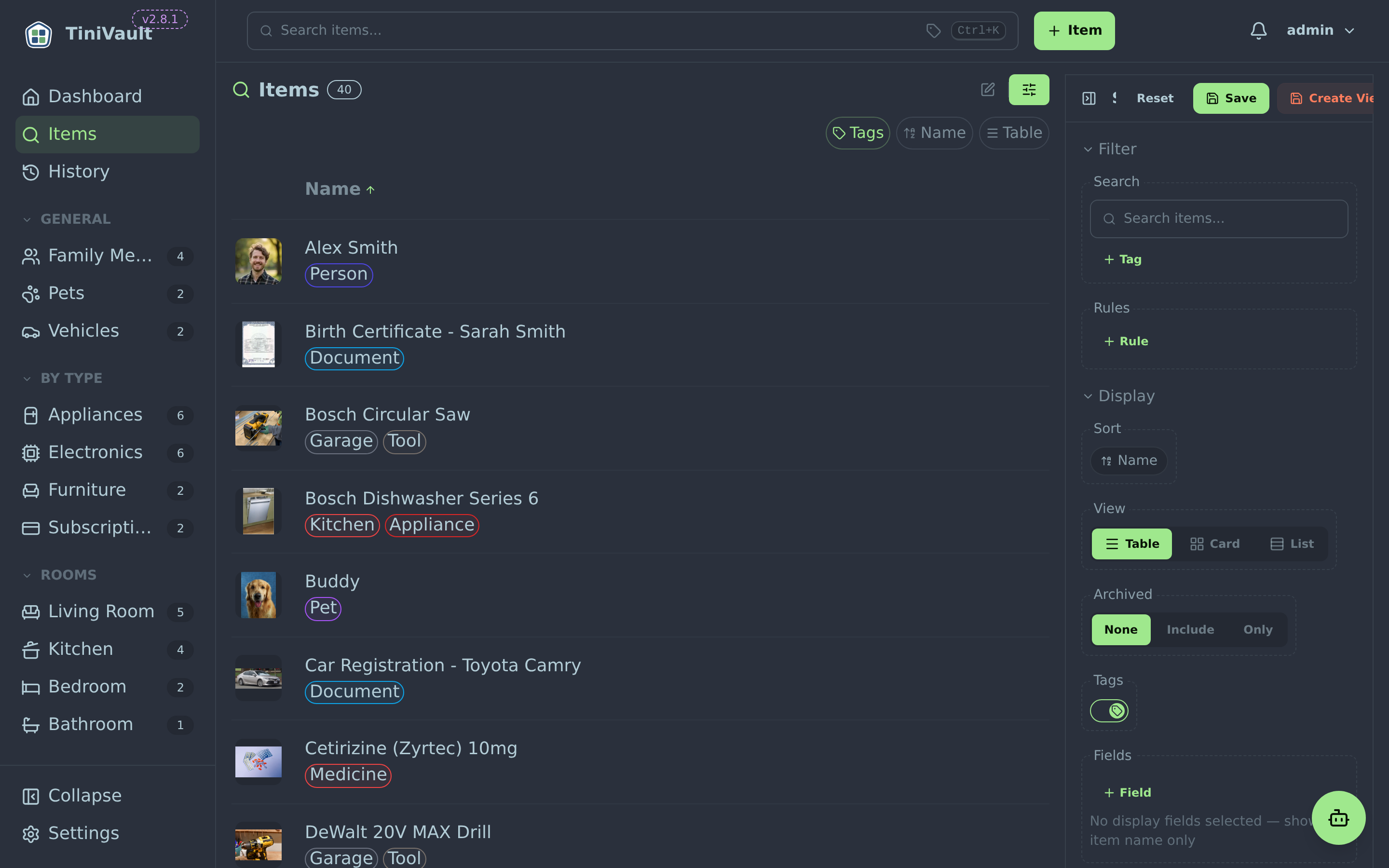 Search filter panel showing tag filters and field filter rules